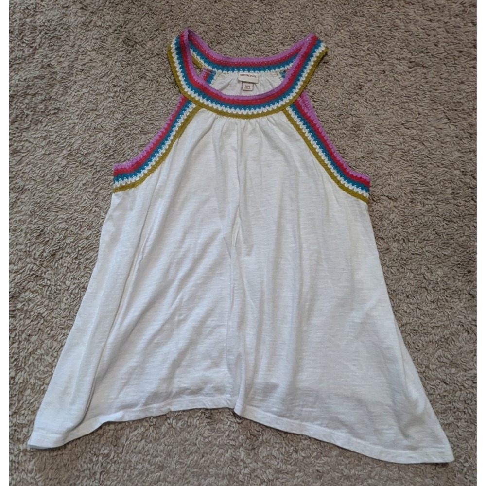 Merona Y2K Tank Top Sz S Crochet Neck Shark Bite Boho Hippie Festival Burnout